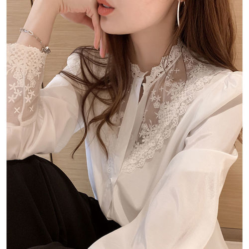 Lace base shirt for women in spring and autumn new design niche inner wear fashionable scheming top chiffon splicing shirt