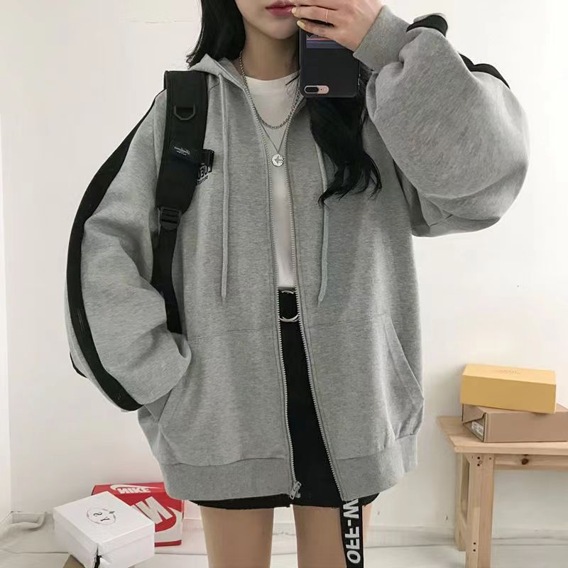 Autumn hooded sweatshirt for women's students' new Harajuku style loose long-sleeved top spliced ​​autumn jacket