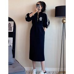 Half zipper dress for women in spring and autumn new fashionable fat MM waist-hugging casual sweatshirt dress