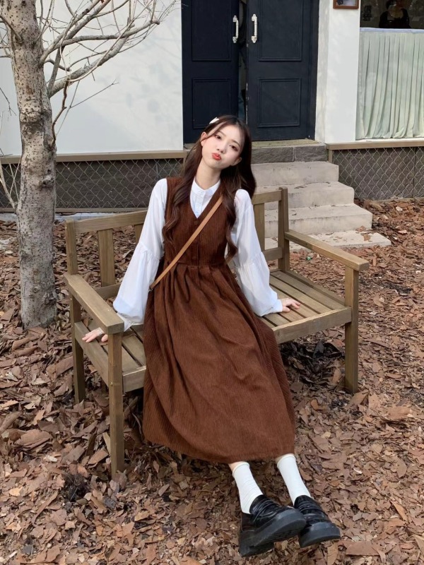 Sweet Sen series mid-length waist-length A-line skirt V-neck strap dress women's suit skirt
