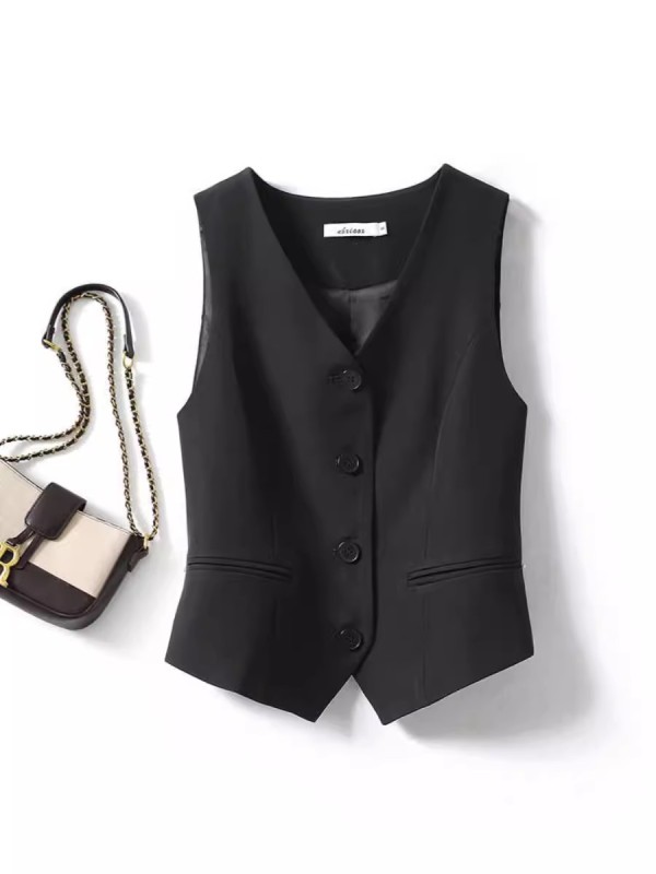 Suit vest for women, new summer slim fit, layered women's vest, black short horse clip