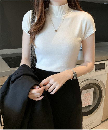 New spring clothing half turtleneck base shirt for women short-sleeved sweater underwear tight sweater vest short top