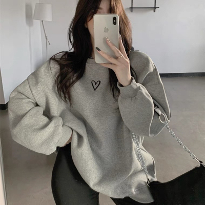 Spot, autumn and winter round neck sweatshirt for women, plus thin velvet