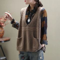 New large size knitted hollow vest women's retro cardigan vest