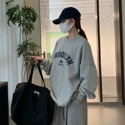 Harajuku plus velvet thickened pullover round neck sweatshirt female student salt loose top autumn and winter jacket lazy style