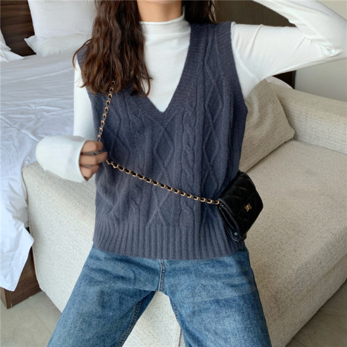 Knitted vest vest for women thin early spring new women's versatile sleeveless sweater horse clip v-neck top trendy