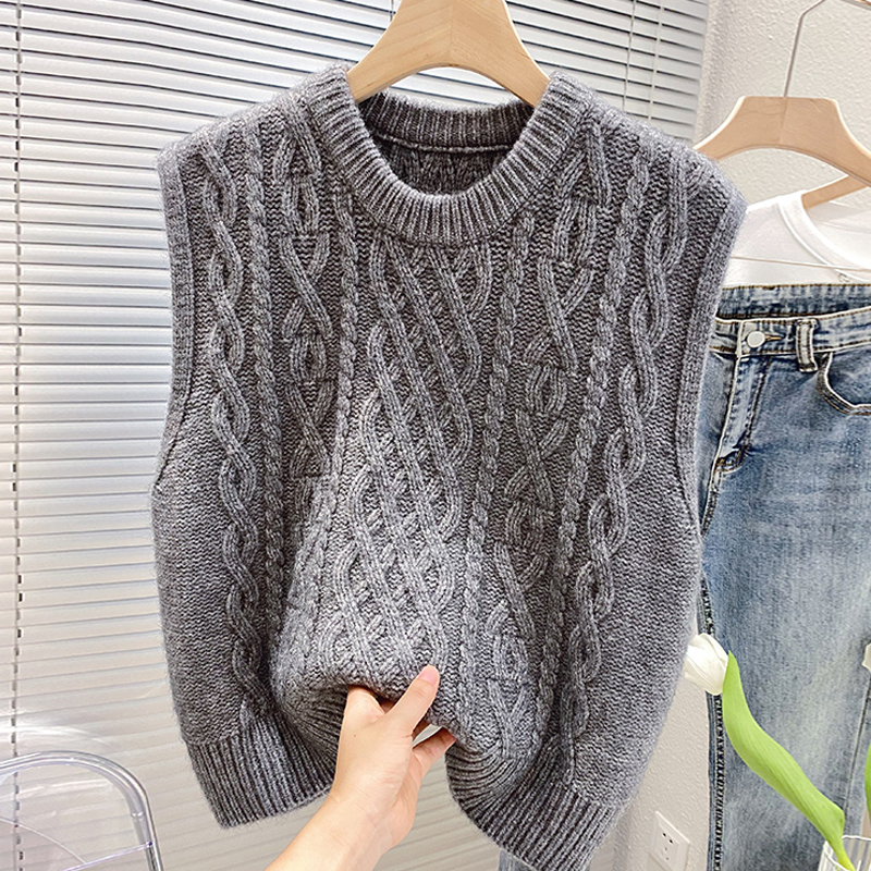 Twist sleeveless sweater vest vest women round neck spring and autumn new loose retro layered sleeve