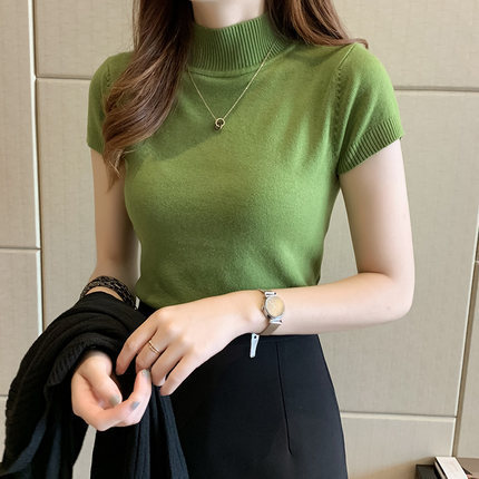 New spring clothing half turtleneck base shirt for women short-sleeved sweater underwear tight sweater vest short top
