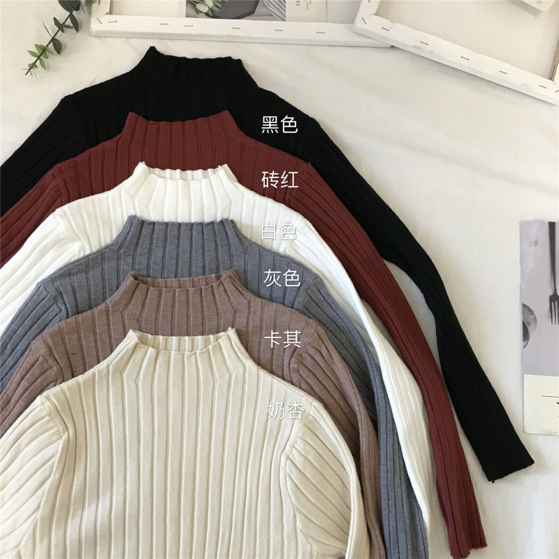 +Semi-turtleneck thick shirt for women in winter loose pullover knit cashmere sweater base shirt