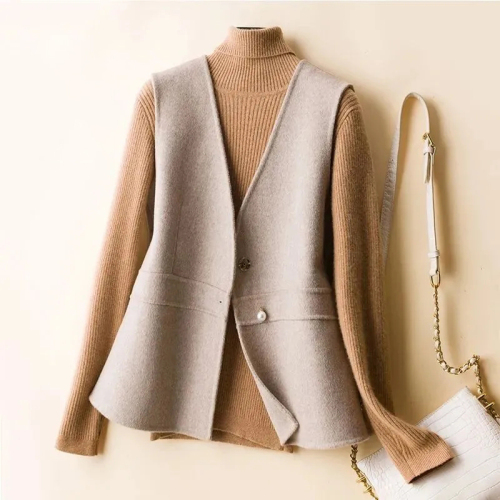 Quality inspector photos of women's short jacket for women in autumn and winter new slim sleeveless vest vest solid color woolen jacket