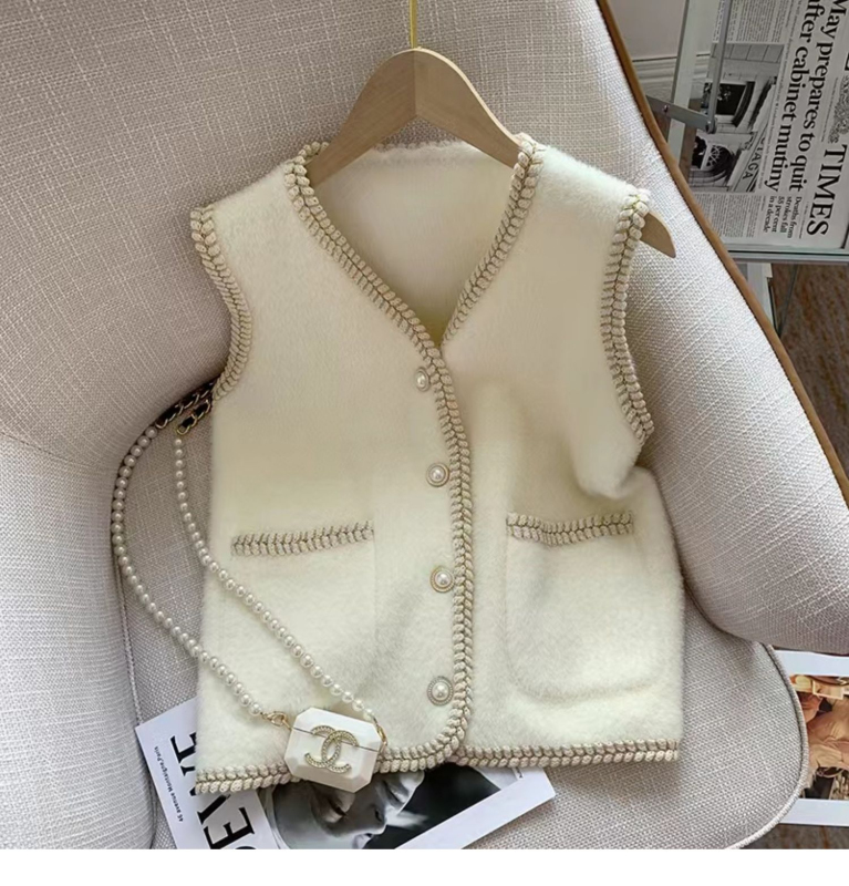 Original fabric #imitation mink vest vest knitted vest for women with small fragrant style sweater vest sleeveless inner base top