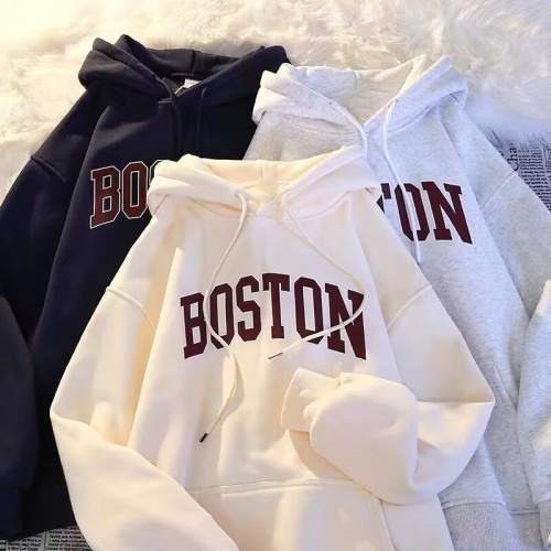 Huamian composite lazy style autumn and winter new American retro sweatshirt women's letter printed hooded loose top