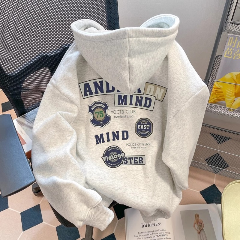 Official photo ~ 200 catties large size for men and women in autumn and winter, 320 grams plus fleece 400 grams hooded printed couple sweatshirt