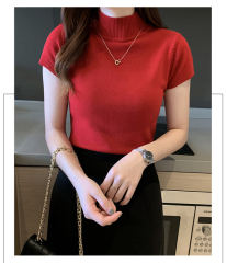 New spring clothing half turtleneck base shirt for women short-sleeved sweater underwear tight sweater vest short top