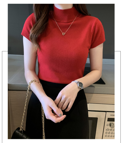 New spring clothing half turtleneck base shirt for women short-sleeved sweater underwear tight sweater vest short top