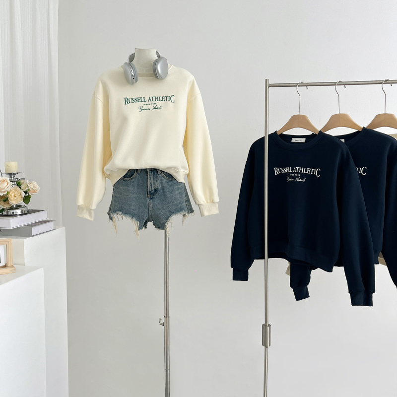 Fashionable simple letter printing age-reducing sweatshirt for women's autumn new round neck loose short casual top trendy