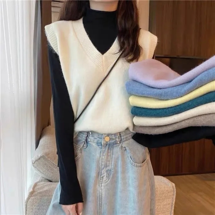 Vest vest jacket for women autumn and winter Korean version ins trendy horse clips with outer wear vest vest neck versatile loose