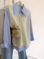 V-neck knitted vest wool vest women's new spring, autumn and winter outer layered vest sleeveless sweater