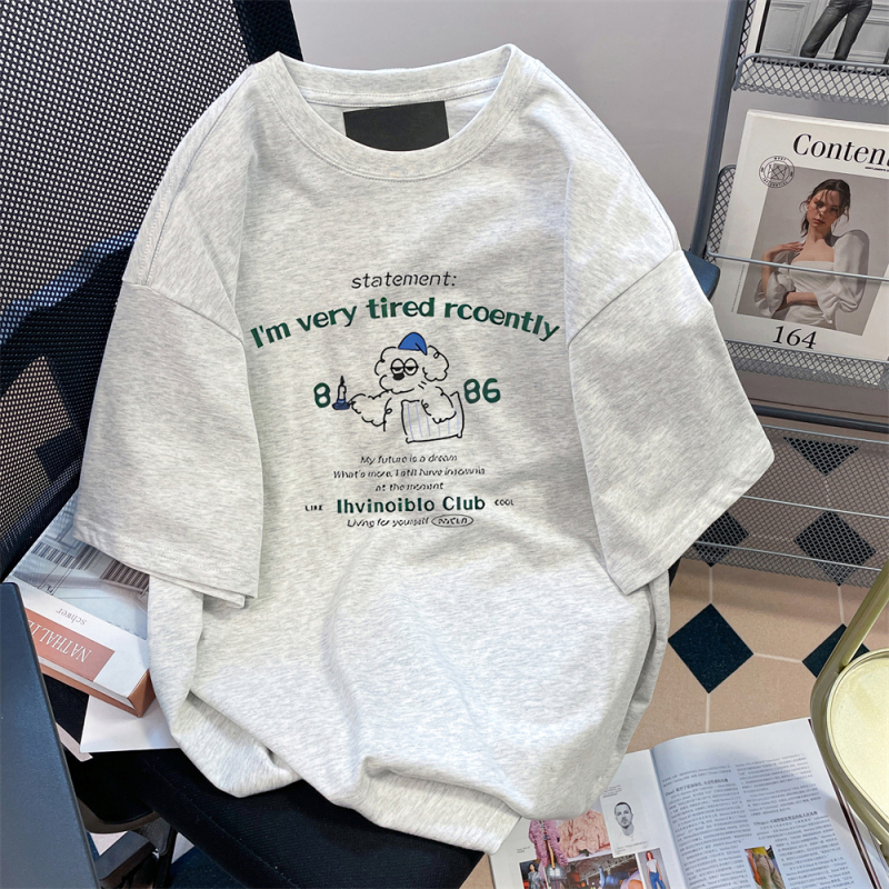200g pure cotton large size Korean version for men and women loose casual printed T-shirt for summer new versatile shoulder short sleeves