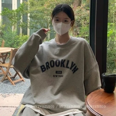 Harajuku plus velvet thickened pullover round neck sweatshirt female student salt loose top autumn and winter jacket lazy style