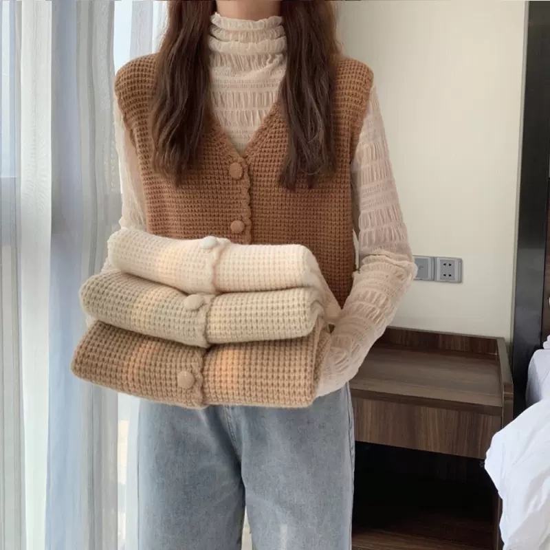Vest vest knitted cardigan for women in autumn new loose outerwear versatile sweater vest horse clip top