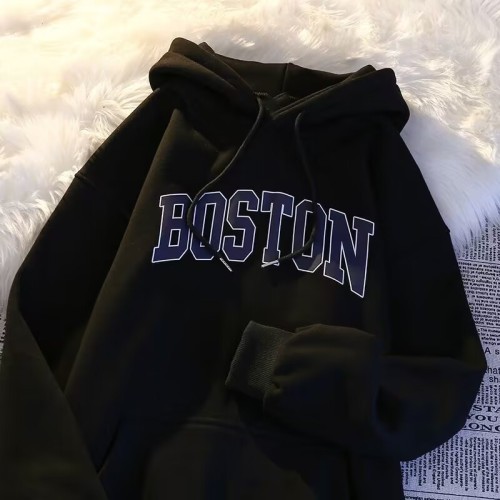 Huamian composite lazy style autumn and winter new American retro sweatshirt women's letter printed hooded loose top
