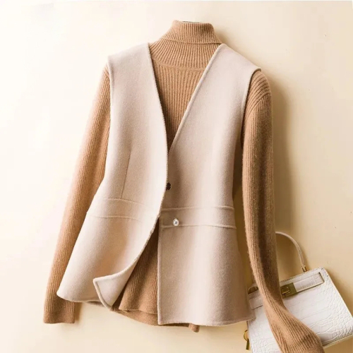 Quality inspector photos of women's short jacket for women in autumn and winter new slim sleeveless vest vest solid color woolen jacket