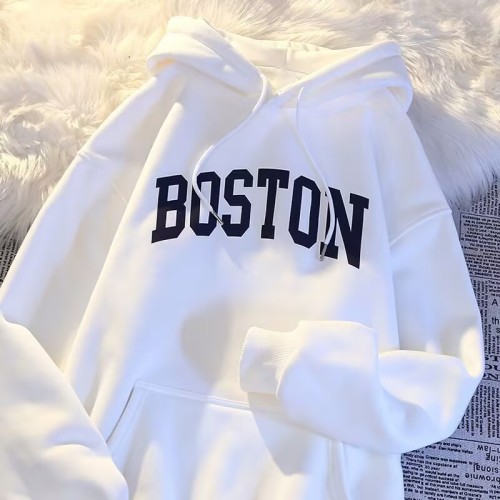 Huamian composite lazy style autumn and winter new American retro sweatshirt women's letter printed hooded loose top