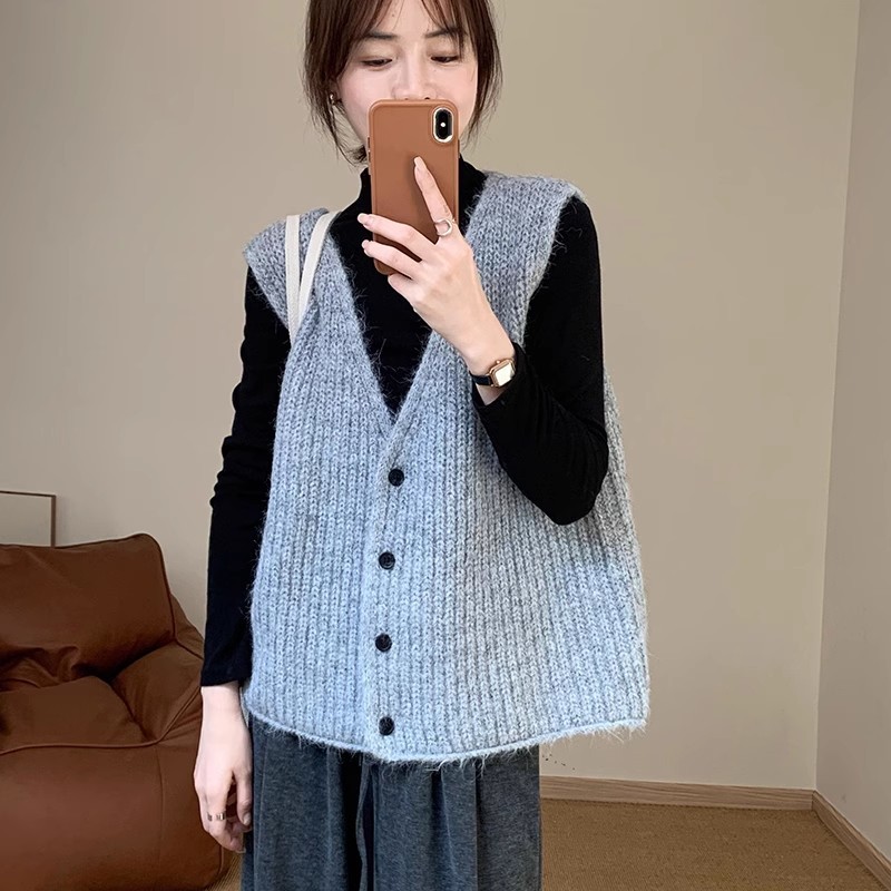 Temperamental ladylike thick wool loose vest autumn new women's clothing Korean versatile layered sleeveless top