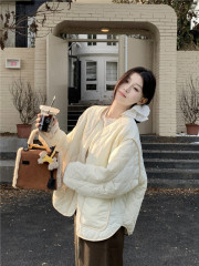 Real shot of large size irregular Korean loose warmth thickened diamond plaid cotton jacket