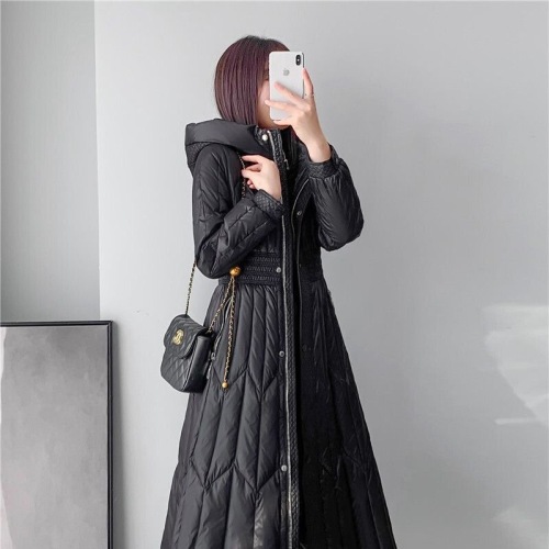 Down cotton jacket for women over knees in winter new mid-length design light luxury white velvet jacket