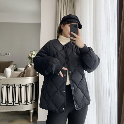 New Korean style thickened and warm small down cotton jacket for women's loose diamond lapel cotton jacket