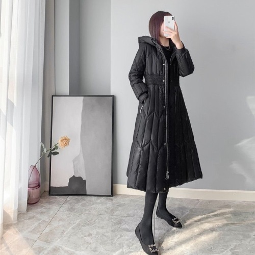 Down cotton jacket for women over knees in winter new mid-length design light luxury white velvet jacket