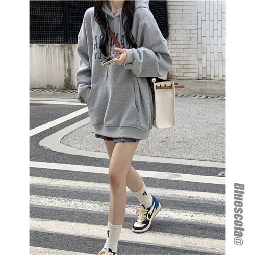 Big sweatshirt plus velvet plus large size printed sweatshirt for women new autumn and winter American retro loose