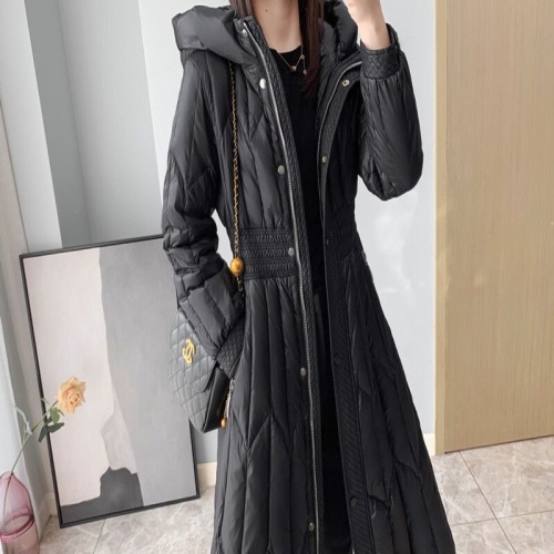 Down cotton jacket for women over knees in winter new mid-length design light luxury white velvet jacket