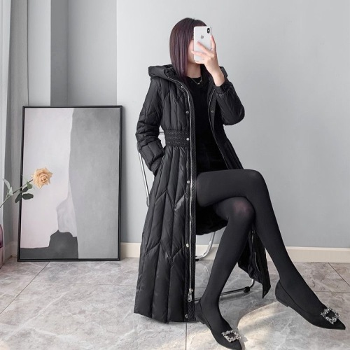 Down cotton jacket for women over knees in winter new mid-length design light luxury white velvet jacket