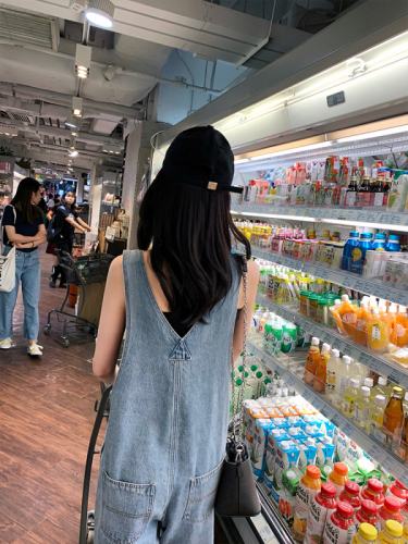 New summer design Korean style loose age-reducing high waist wide-leg jeans overalls MM large size women's clothing