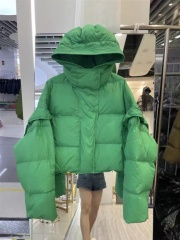 Korean Dongdaemun down jacket for women short candy color winter hooded removable sleeves small jacket trendy