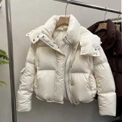 Official photo Thickened cotton jacket short style for women in winter fashion loose solid color bread jacket warm hooded jacket
