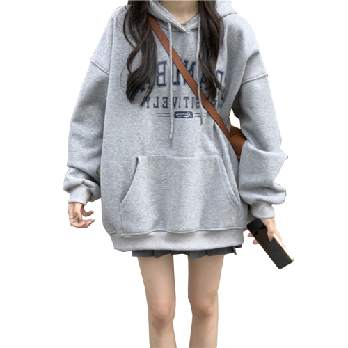 Big sweatshirt plus velvet plus large size printed sweatshirt for women new autumn and winter American retro loose