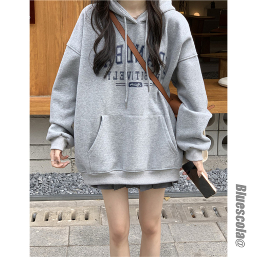 Big sweatshirt plus velvet plus large size printed sweatshirt for women new autumn and winter American retro loose