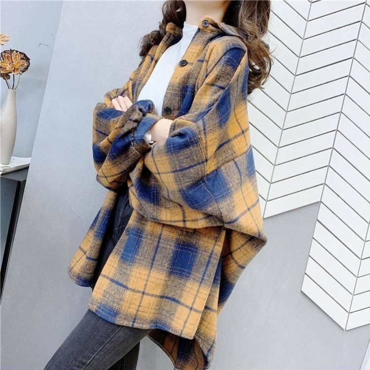 New Korean style shirt with small fragrance style hair plaid shirt versatile thickened jacket top