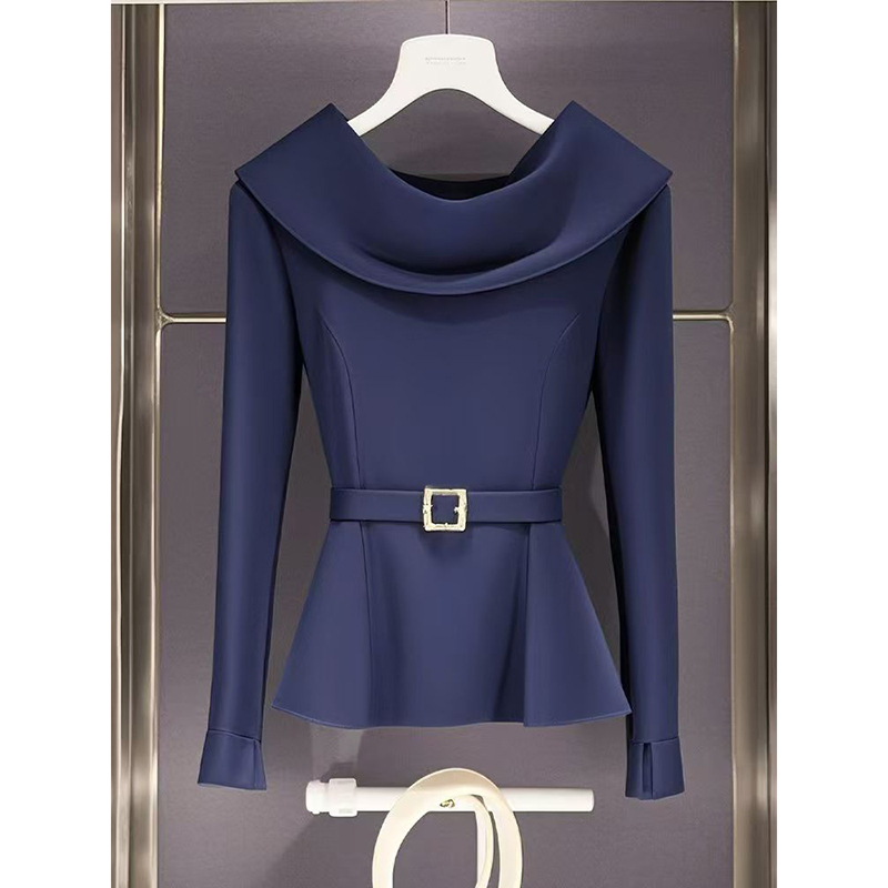 Autumn outfit Korean high-end and luxurious tops unique and beautiful long-sleeved waist-hugging shirt for women