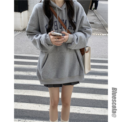 Big sweatshirt plus velvet plus large size printed sweatshirt for women new autumn and winter American retro loose