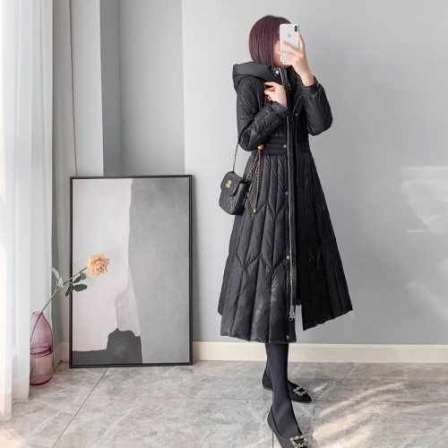 Down cotton jacket for women over knees in winter new mid-length design light luxury white velvet jacket