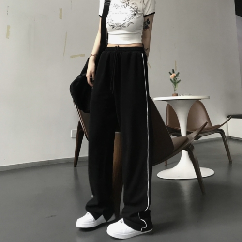 Slit floor pants for women in the autumn ins high street versatile straight wide-leg pants loose casual sports pants trousers trendy
