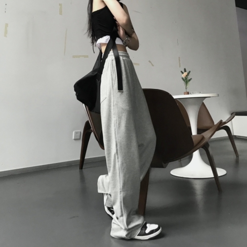 Slit floor pants for women in the autumn ins high street versatile straight wide-leg pants loose casual sports pants trousers trendy