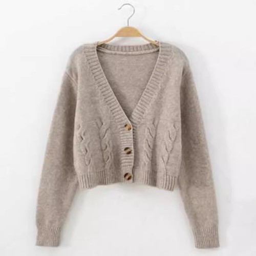 Knitted cardigan, twisted jacket, women's spring clothes new single-breasted short high-waisted slimming gel sweater trendy