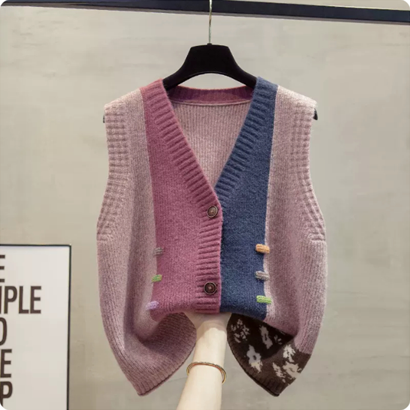 Flower yarn vest knitted cardigan vest vest women's spring and autumn new loose outer wear horse clip sweater vest trendy