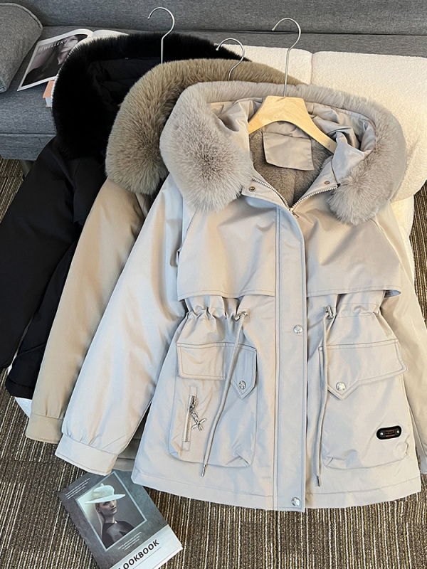 Large size women's new style plus wool cotton coat for women's parka Korean version mid-length large wool collar down cotton jacket